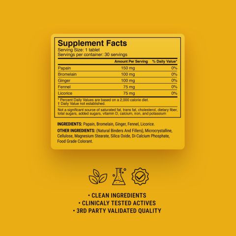 500mg Bromelain, Licorice, Fennel, Ginger, Papain Tablets - Pineapple Papaya - Thumbnail 9
