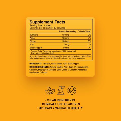 500mg Black Pepper, Turmeric, Ginger, Amla, Tulsi Tablets - Golden Citrus - Thumbnail 9