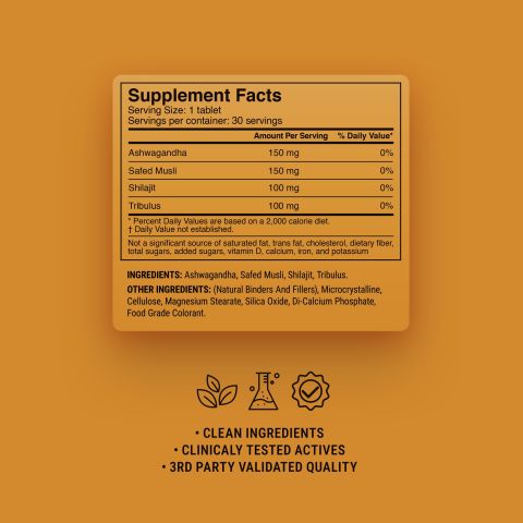 500mg Ashwagandha, Safed Musli, Tribulus, Shilajit Tablets - Spiced Cola - Thumbnail 9