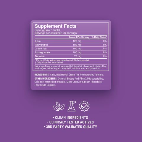 500mg Pomegratane, Resveratrol, Green Tea, Turmeric, Amla Tablets - Blackcurrant Grape - Thumbnail 9