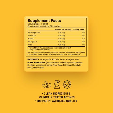 500mg Ashwagandha, Astragalus, Rhodiola, Panax, Amla Tablets - Pineapple Ginger - Thumbnail 9