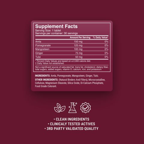 500mg Pomegranate, Mangosteen, Ginger, Amla, Tulsi Tablets - Pomegranate Berry - Thumbnail 9
