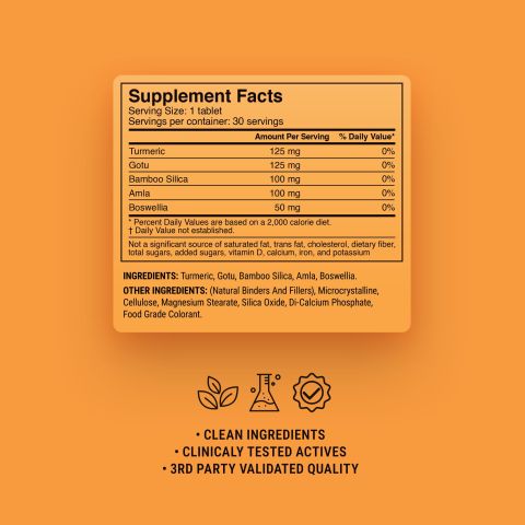 500mg Bamboo Silica, Boswellia, Turmeric, Amla, Gotu Tablets - Orange Peach - Thumbnail 9