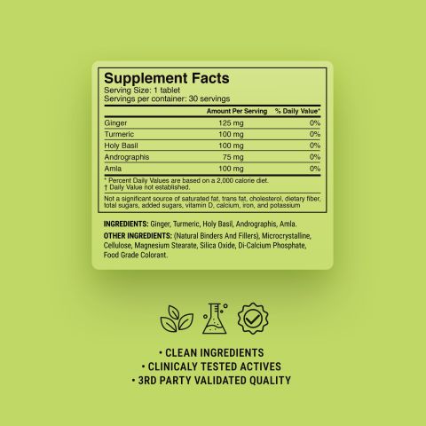 500mg Andrographis, Holy Basil, Turmeric, Ginger, Amla Tablets - Lemon Eucalyptus - Thumbnail 9