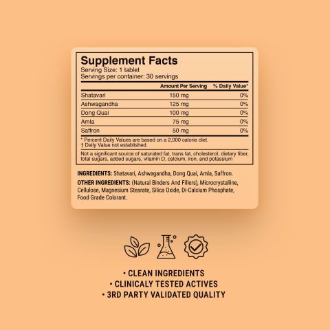 500mg Ashwagandha, Dong Quai, Shatavari, Saffron, Amla Tablets - Peach Ginger - Thumbnail 9