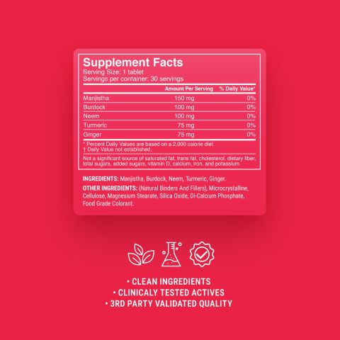 500mg Lymphatic Detox Support - Burdock, Ginger, Manjustha, Neem, Turmeric - Pomegranate Lime - Thumbnail 9