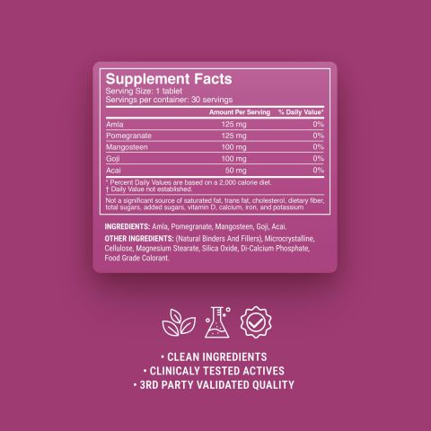 500mg Pomegranate, Mangosteen, Amla, Acai, Goji Tablets - Berry Pomegranate - Thumbnail 9