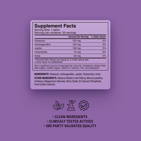 500mg Ashwagandha, Chamomile, Shatavari, Jujube, Amla Tablets - Lavender Honey - Thumbnail 9