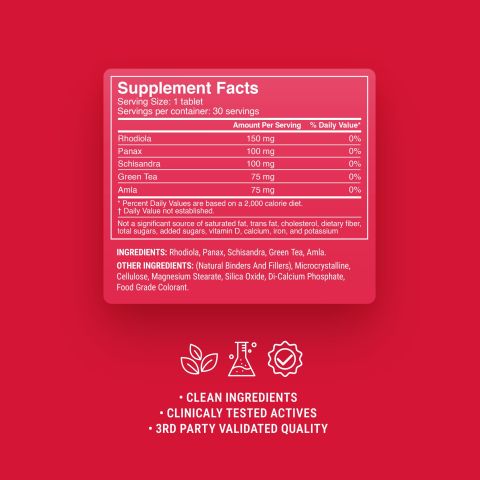 500mg Schisandra, Green Tea, Rhodiola, Panax, Amla Tablets - Cranberry Hibiscus - Thumbnail 9