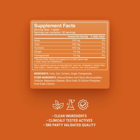 500mg Pomegratane, Turmeric, Ginger, Amla, Tulsi Tablets - Honey Citrus - Thumbnail 9