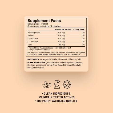 500mg Ashwagandha, Chamomile, L-Theanine, Jujube, Tulsi Tablets - Vanilla Chamomile - Thumbnail 9