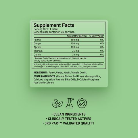 500mg Triphala, Fennel, Ginger, Ajwain, Cumin Tablets - Lemon Mint - Thumbnail 9