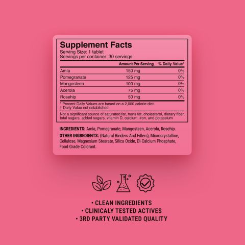 500mg Pomegratane, Mangosteen, Rosehip, Acerola, Amla Tablets - Pink Lemonade - Thumbnail 9