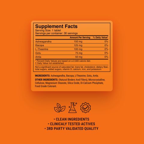 500mg Ashwagandha, L-Theanine, Bacopa, Amla, Gotu Tablets - Mango Mint - Thumbnail 9