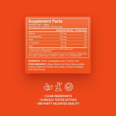 500mg Ashwagandha, L-Theanine, Saffron, Amla, Tulsi Tablets - Orange Vanilla - Thumbnail 9