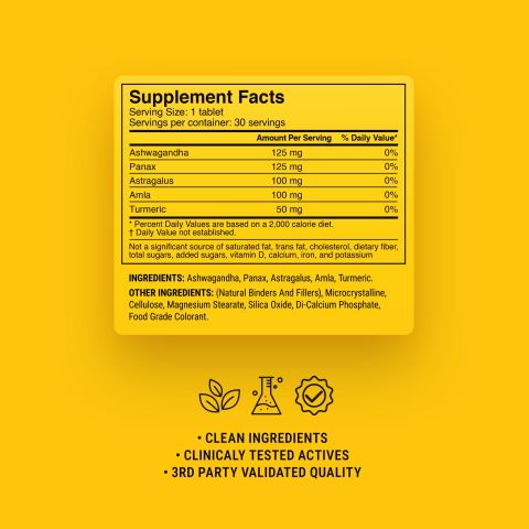 500mg Ashwagandha, Astragalus, Turmeric, Panax, Amla Tablets - Honey Ginger - Thumbnail 9