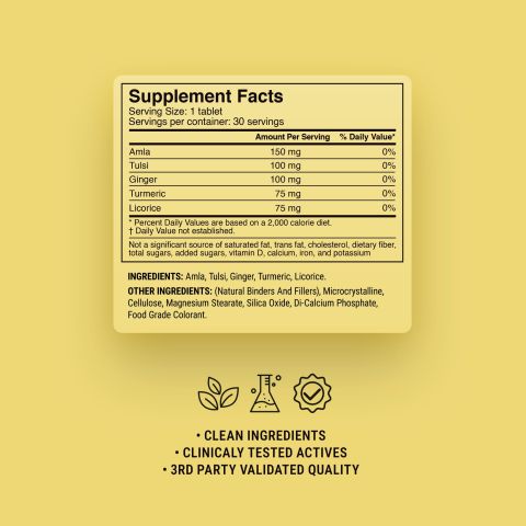 500mg Turmeric, Licorice, Ginger, Amla, Tulsi Tablets - Honey Ginger Lemon - Thumbnail 9