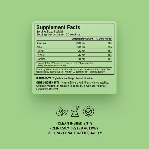 500mg Triphala, Licorice, Ginger, Fennel, Aloe Tablets - Peppermint Vanilla - Thumbnail 9