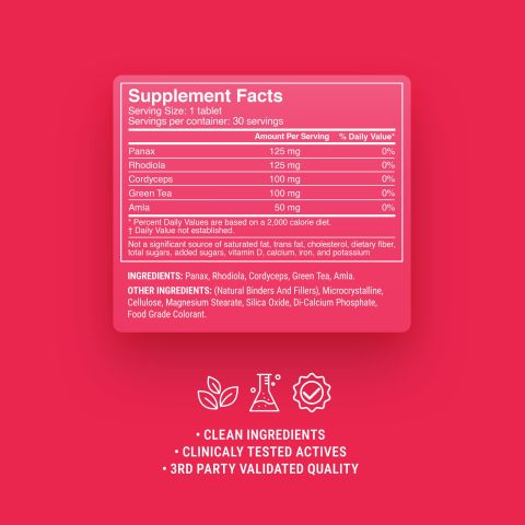 500mg Cordyceps, Green Tea, Rhodiola, Panax, Amla Tablets - Berry Lemon - Thumbnail 9
