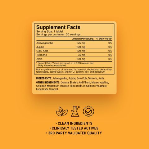 500mg Ashwagandha, Gotu Kola, Turmeric, Jujube, Amla Tablets - Golden Milk - Thumbnail 9