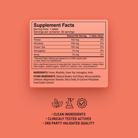500mg Astragalus, Green Tea, Rhodiola, Panax, Amla Tablets - Citrus Ginger - Thumbnail 9